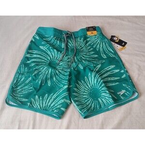 Speedo Swim Trunks Shorts Green Tropical Print Mens UPF 50  Size M